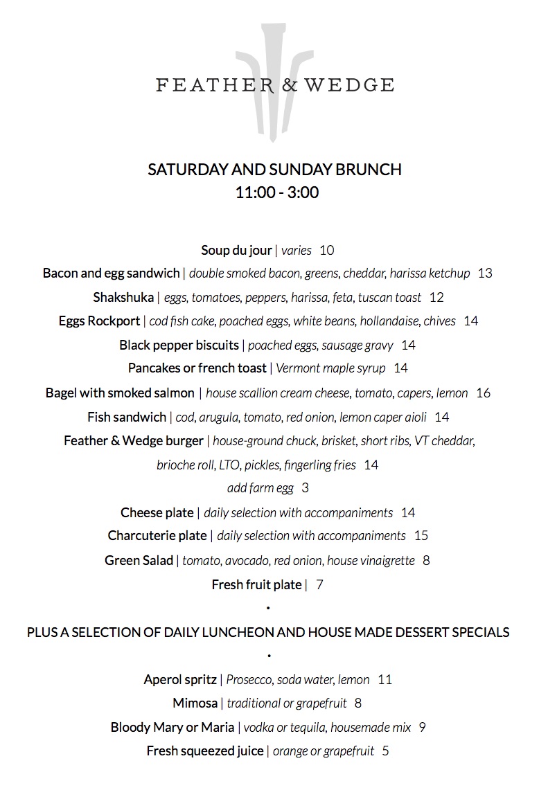 Standard Brunch Menu