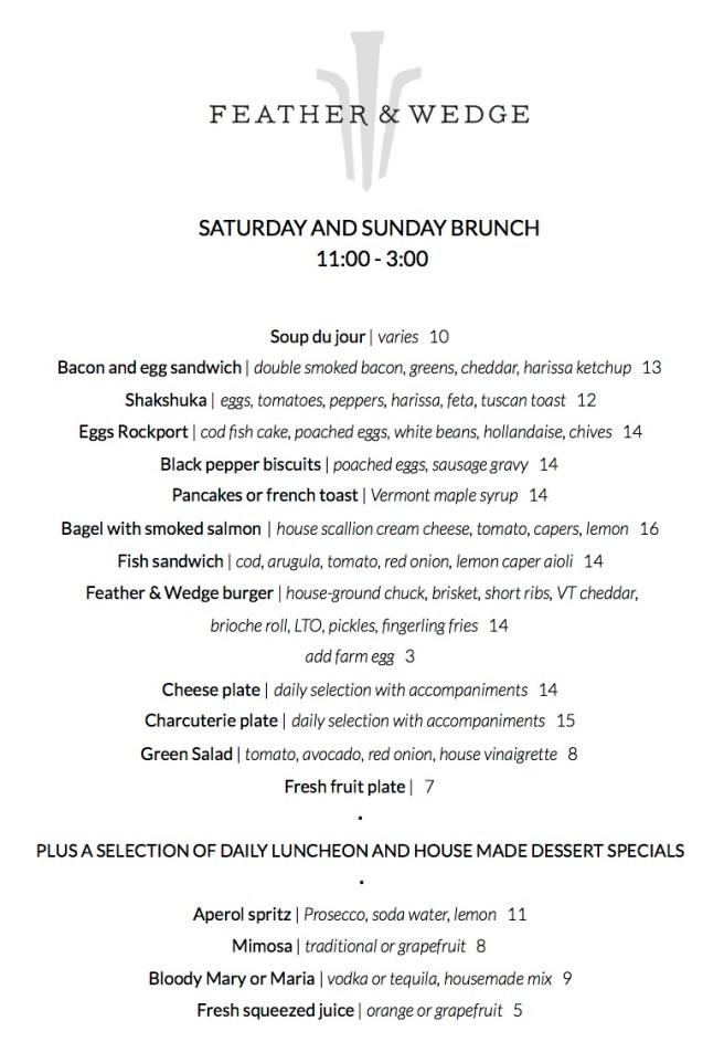 Standard Brunch Menu